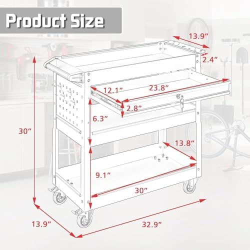 3 Tray Rolling Tool Cart with Drawers, 400 LBS Capacity Mechanic Tool Cart on Wheels, Heavy Duty Utility Cart, alternate view