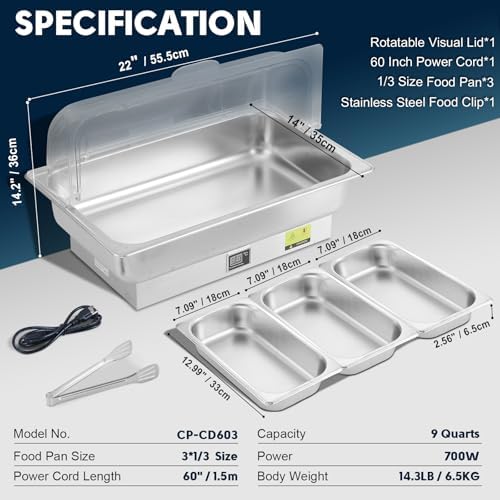 3 x 3QT Electric Chafing Dish with Knob Temperature Control, alternate view 2