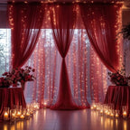 30×10ft Burgundy Tulle Backdrop Curtain with Lights String for Parties, Sheer Photo Backdrop Curtains for, alternate view 2