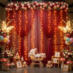 30×10ft Burgundy Tulle Backdrop Curtain with Lights String for Parties, Sheer Photo Backdrop Curtains for, alternate view 4