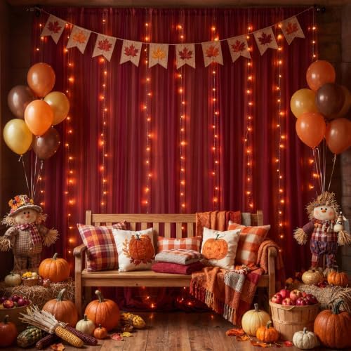 30×10ft Burgundy Tulle Backdrop Curtain with Lights String for Parties, Sheer Photo Backdrop Curtains for, alternate view 5