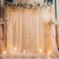 30×10ft Champagne Tulle Backdrop Curtain with Lights String for Parites, Sheer Photo Backdrop Curtains for