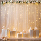 30×10ft Champagne Tulle Backdrop Curtain with Lights String for Parites, Sheer Photo Backdrop Curtains for, alternate view 2