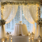 30×10ft Cream White Tulle Backdrop Curtain with Lights String for Parites, Sheer Photo Backdrop Curtains for, alternate view