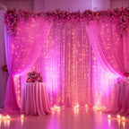 30×10ft Hot Pink Tulle Backdrop Curtain with Lights String for Parties, Sheer Photo Backdrop Curtains for, alternate view 2