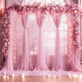 30×10ft Pink Tulle Backdrop Curtain with Lights String for Parties, Sheer Photo Backdrop Curtains for Wedding