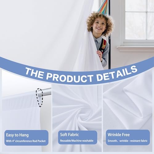 30×10ft White Backdrop Curtain for Weeding Parties, 3 Panels Large 10ft Wide Wrinkle-Free Full Fabric Drape for, alternate