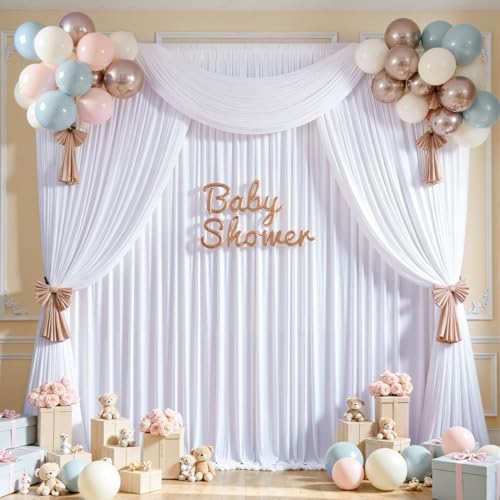 30×10ft White Backdrop Curtain for Weeding Parties, 3 Panels Large 10ft Wide Wrinkle-Free Full Fabric Drape for, alternate