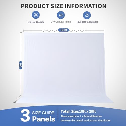 30×10ft White Backdrop Curtain for Weeding Parties, 3 Panels Large 10ft Wide Wrinkle-Free Full Fabric Drape for, alternate