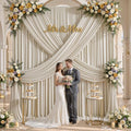 30×12ft Wrinkle Free Beige Backdrop Curtain for Wedding Parties-6 Panels 5×12ft Long Soft Silky Polyester