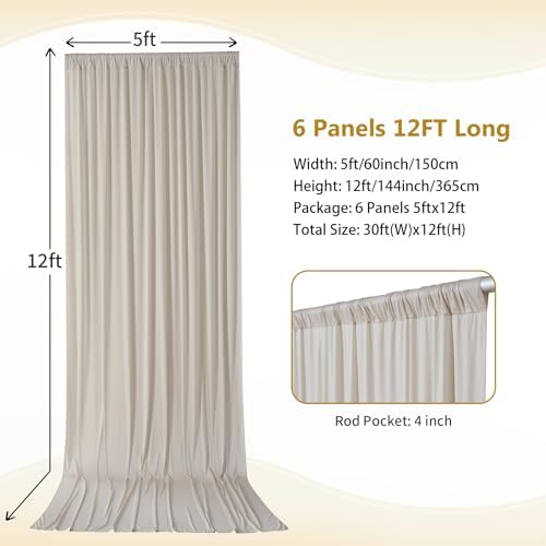 30×12ft Wrinkle Free Beige Backdrop Curtain for Wedding Parties-6 Panels 5×12ft Long Soft Silky Polyester, alternate view 4