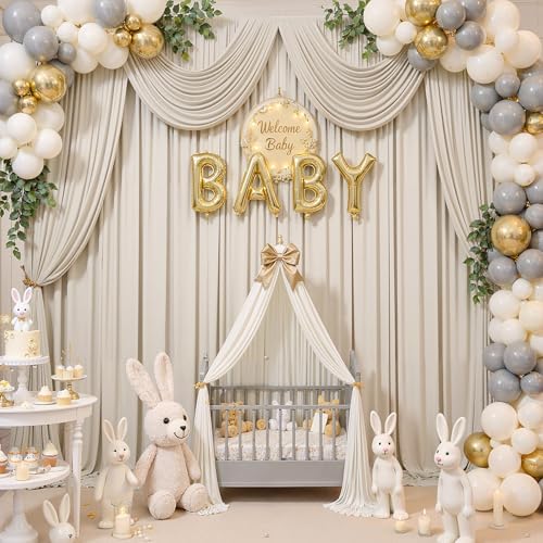 30×12ft Wrinkle Free Beige Backdrop Curtain for Wedding Parties-6 Panels 5×12ft Long Soft Silky Polyester, alternate view 5