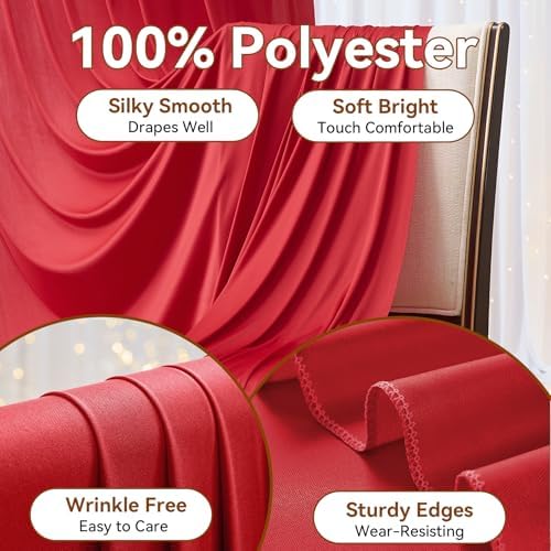 30×12ft Wrinkle Free Red Backdrop Curtain for Wedding Parties,6 Panels 5×12ft Long Soft Silky Polyester Backdrop, alternate