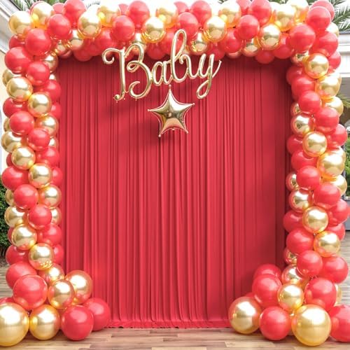 30×12ft Wrinkle Free Red Backdrop Curtain for Wedding Parties,6 Panels 5×12ft Long Soft Silky Polyester Backdrop, alternate