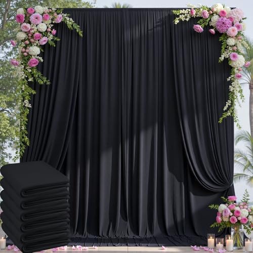 30×14ft Wrinkle Free Black Backdrop Curtain for Parties Wedding,6 Panels 5×14ft Height Soft Silky Polyester