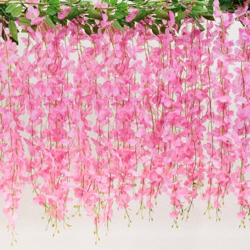 30 Branches Pink Wisteria Hanging Flower Vines for Wedding Decor