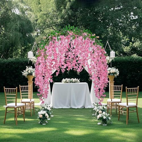 30 Branches Pink Wisteria Hanging Flower Vines for Wedding Decor, alternate view 4