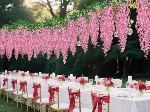 30 Branches Pink Wisteria Hanging Flower Vines for Wedding Decor, alternate view 6