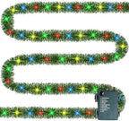 30 FT Pre-Lit Christmas Garland Decorations, 100 LED Lighted Artificial Pine Garlands with 8 Modes, Green