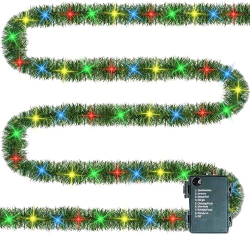 30 FT Pre-Lit Christmas Garland Decorations, 100 LED Lighted Artificial Pine Garlands with 8 Modes, Green