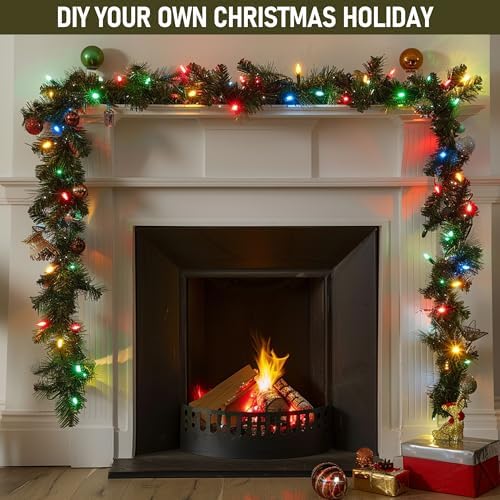 30 FT Pre-Lit Christmas Garland Decorations, 100 LED Lighted Artificial Pine Garlands with 8 Modes, Green, alternate view 2