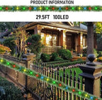 30 FT Pre-Lit Christmas Garland Decorations, 100 LED Lighted Artificial Pine Garlands with 8 Modes, Green, alternate view 3