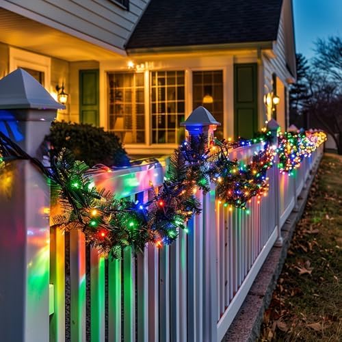 30 FT Pre-Lit Christmas Garland Decorations, 100 LED Lighted Artificial Pine Garlands with 8 Modes, Green, alternate view 5