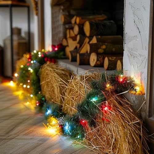 30 FT Pre-Lit Christmas Garland Decorations, 100 LED Lighted Artificial Pine Garlands with 8 Modes, Green, alternate view 6