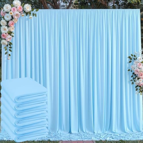 30 ft x 10 ft Wrinkle Free Baby Blue Backdrop Curtains for Parties, 6 Panels 5 ft x 10 ft Polyester Light Blue