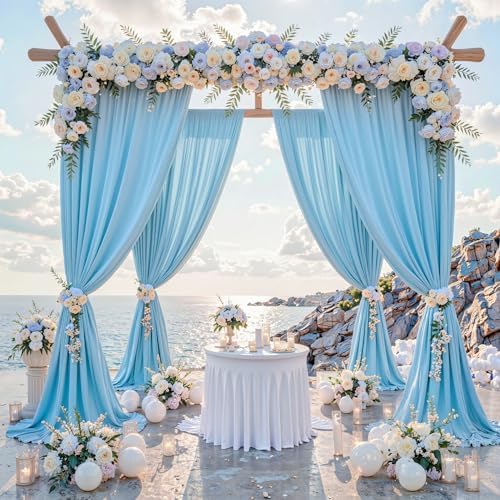 30 ft x 10 ft Wrinkle Free Baby Blue Backdrop Curtains for Parties, 6 Panels 5 ft x 10 ft Polyester Light Blue, alternate