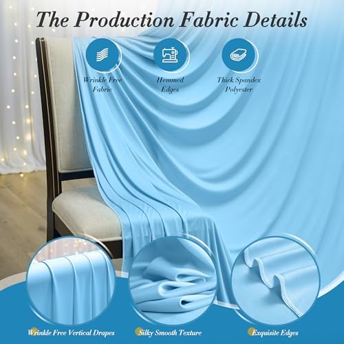 30 ft x 10 ft Wrinkle Free Baby Blue Backdrop Curtains for Parties, 6 Panels 5 ft x 10 ft Polyester Light Blue, alternate