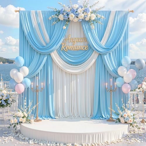 30 ft x 10 ft Wrinkle Free Baby Blue Backdrop Curtains for Parties, 6 Panels 5 ft x 10 ft Polyester Light Blue, alternate