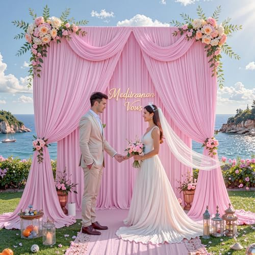 30 ft x 10 ft Wrinkle Free Baby Pink Backdrop Curtain for Parties, 6 Panels 5ftx10ft Thick Polyester Photo, alternate view 6