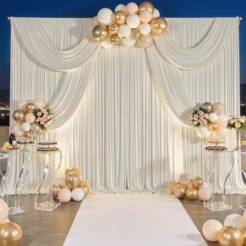 30 ft x 10 ft Wrinkle Free Beige Backdrop Curtain for Parties, 6 Panels 10ft Polyester Beige Photo Backdrop, alternate view 4