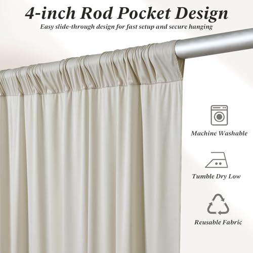 30 ft x 10 ft Wrinkle Free Beige Backdrop Curtain for Parties, 6 Panels 10ft Polyester Beige Photo Backdrop, alternate view 7