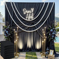 30 ft x 10 ft Wrinkle Free Black Backdrop Curtain for Parties, 6 Panels Silky Polyester Black Wedding Drapes for