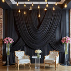 30 ft x 10 ft Wrinkle Free Black Backdrop Curtain for Parties, 6 Panels Silky Polyester Black Wedding Drapes for, alternate