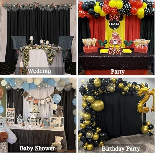 30 ft x 10 ft Wrinkle Free Black Backdrop Curtain for Parties, 6 Panels Silky Polyester Black Wedding Drapes for, alternate