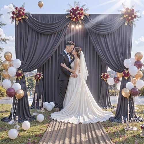 30 ft x 10 ft Wrinkle Free Charcoal Backdrop Curtain for Parties, Dark Grey Polyester Photo Backdrop Drapes for, alternate