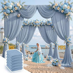 30 ft x 10 ft Wrinkle Free Dusty Blue Backdrop Curtain for Parties, 6 Panels 10ft Polyester Dusty Blue Photo