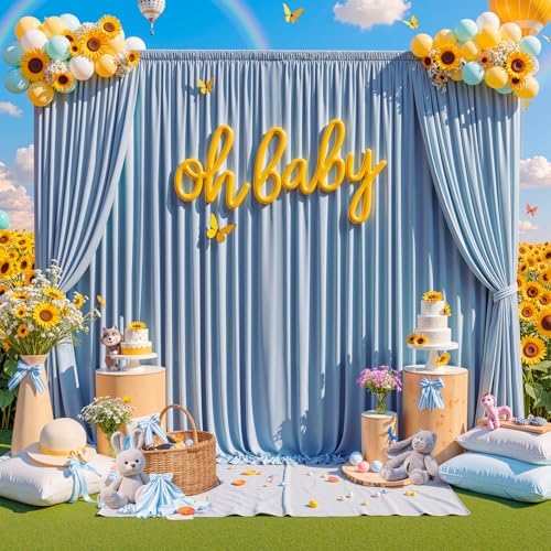 30 ft x 10 ft Wrinkle Free Dusty Blue Backdrop Curtain for Parties, 6 Panels 10ft Polyester Dusty Blue Photo, alternate view
