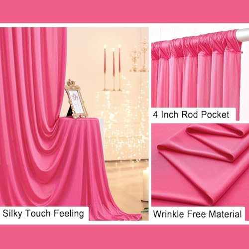 30 ft x 10 ft Wrinkle Free Fuchsia Backdrop Curtain for Parties, 6Panels Polyester Hot Pink Photo Backdrop, alternate view 4