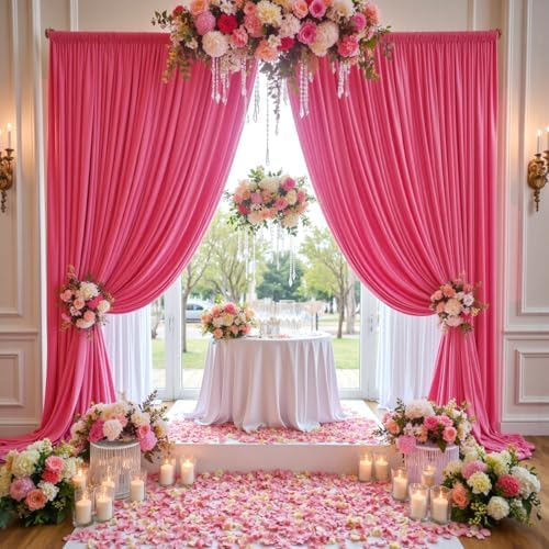 30 ft x 10 ft Wrinkle Free Fuchsia Backdrop Curtain for Parties, 6Panels Polyester Hot Pink Photo Backdrop, alternate view 6