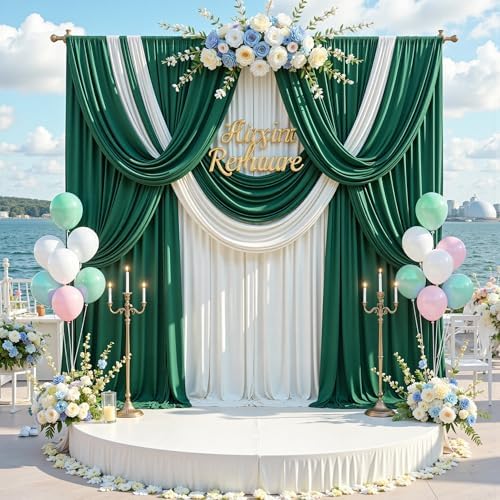 30 ft x 10 ft Wrinkle Free Hunter Green Backdrop Curtain for Parties, Polyester Dark Green Photo Backdrop Drapes, alternate