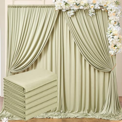 30 ft x 10 ft Wrinkle Free Light Green Backdrop Curtain for Parties, Thick Green Polyester Photo Backdrop Drapes