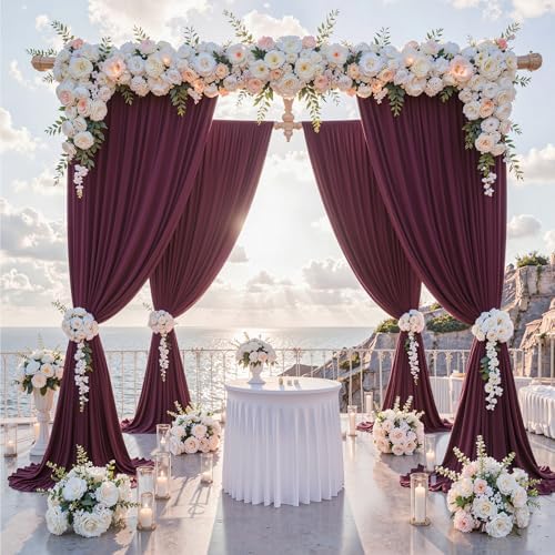 30 ft x 10 ft Wrinkle Free Maroon Backdrop Curtain for Parties, Polyester Burgundy Photo Backdrop Drapes 6, alternate view 2