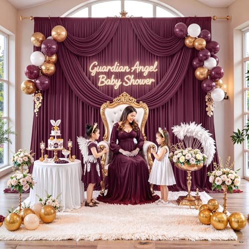 30 ft x 10 ft Wrinkle Free Maroon Backdrop Curtain for Parties, Polyester Burgundy Photo Backdrop Drapes 6, alternate view 3