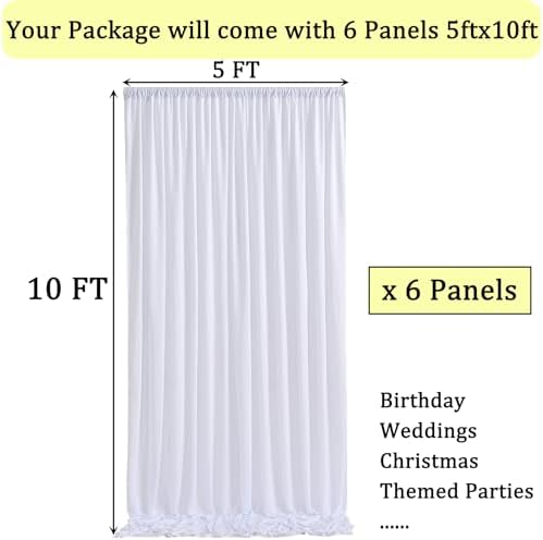 30 ft x 10 ft Wrinkle Free White Backdrop Curtain for Parties, Polyester Photo Backdrop Drapes 6 Panels 5x10ft, alternate