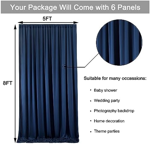 30 ft x 8 ft Navy Blue Backdrop Curtain Panels, 6 Panels 5 ft x 8 ft Wrinkle Free Polyester Photography Backdrop, alternate