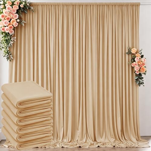 30 ft x 8 ft Thick Champagne Backdrop Curtain for Wedding Parties, 6 Panels 5 ft x 8 ft Wrinkle Free Polyester